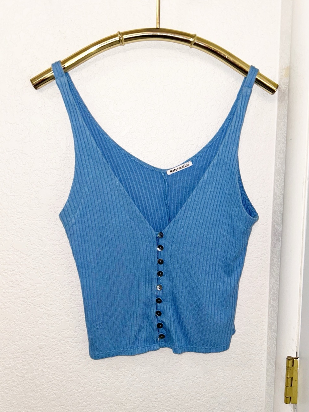 REFORMATION The Hampton Top Ribbed Knit Abalone Button Front Tank SZ: Large